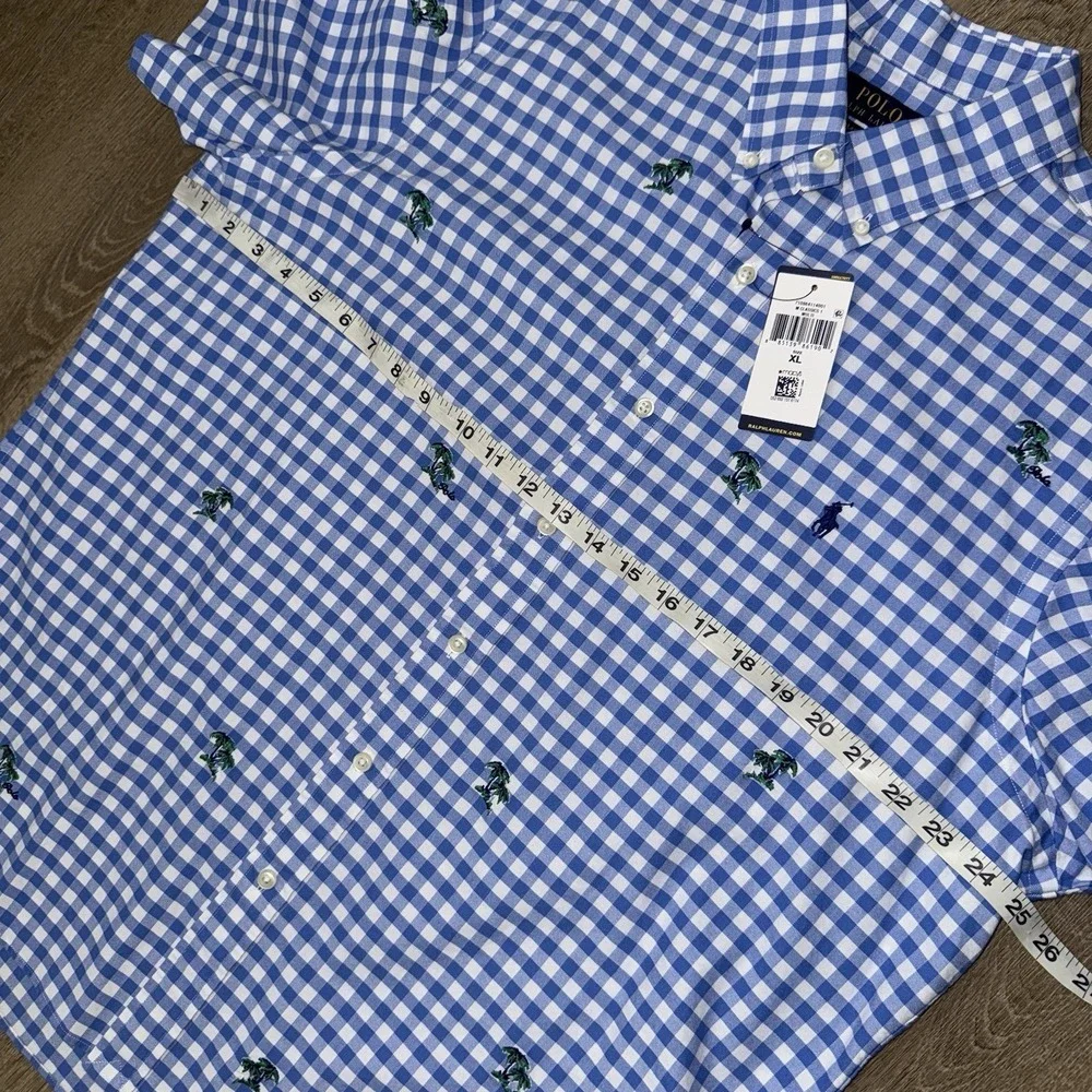 NWT Polo Ralph Lauren Short Sleeve Oxford Men's XL Blue White Check Palm Trees